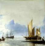 Hendrick Dubbels - A Dutch Yacht and Other Vessels Becalmed near the Shore